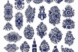 blue vintage delft pattern tattoo idea