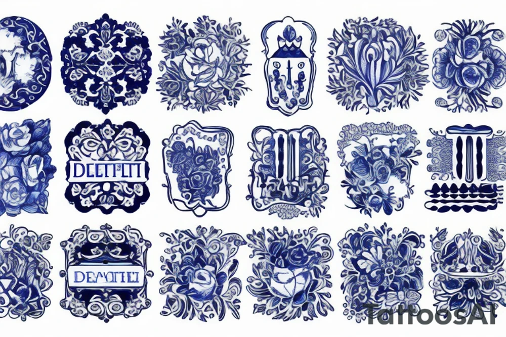 blue vintage delft pattern tattoo idea