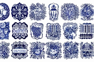 blue vintage delft pattern tattoo idea