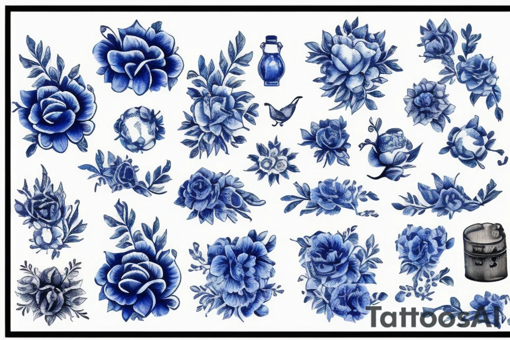 blue vintage delft pattern tattoo idea