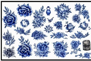 blue vintage delft pattern tattoo idea