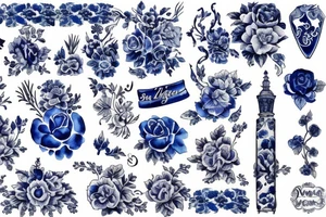 blue vintage delft pattern tattoo idea