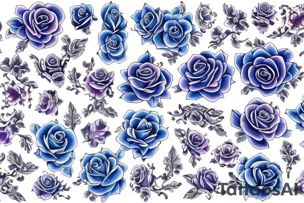 blue vintage rose paisley delft pattern tattoo idea