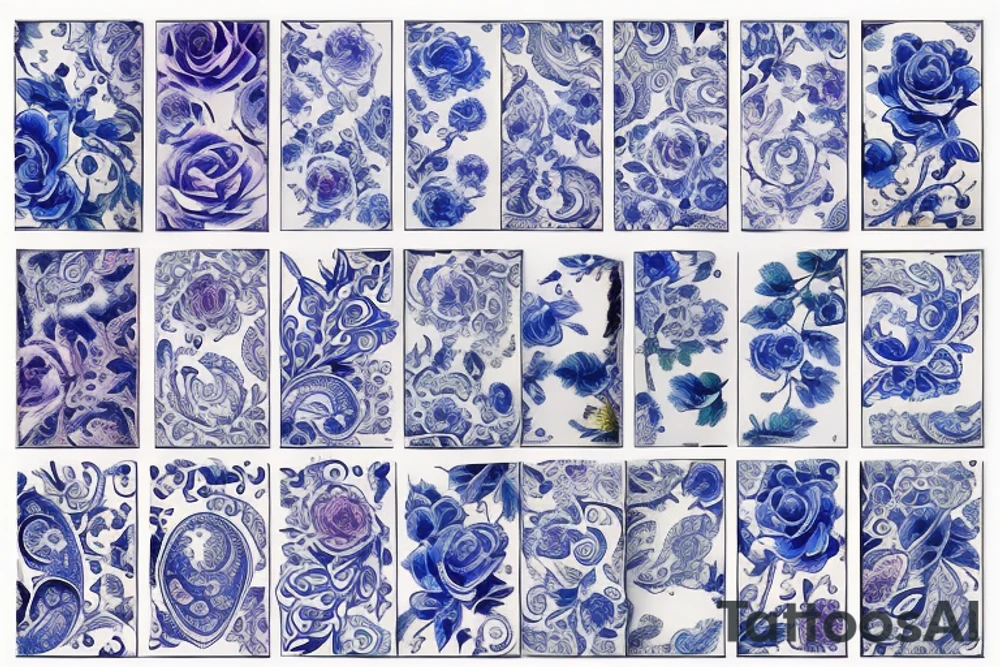 blue vintage rose paisley delft pattern tattoo idea