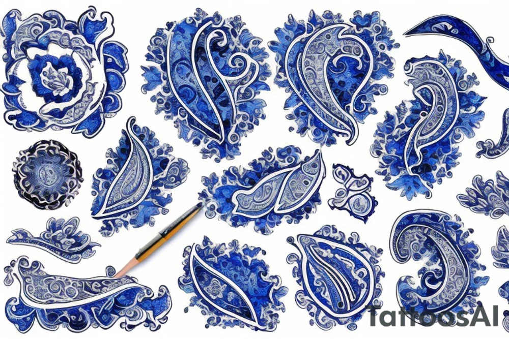 blue vintage paisley delft pattern tattoo idea