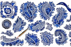 blue vintage paisley delft pattern tattoo idea