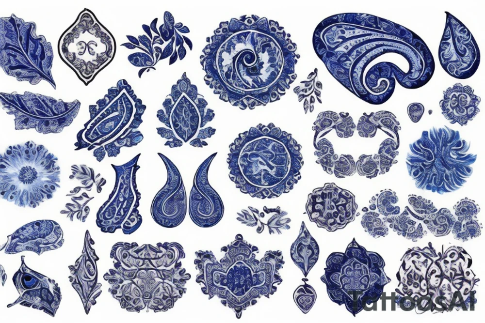 blue vintage paisley delft pattern tattoo idea