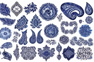 blue vintage paisley delft pattern tattoo idea