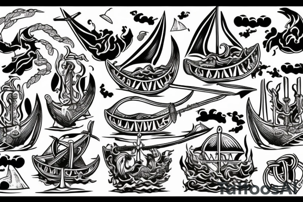 Viking boat burning tattoo idea