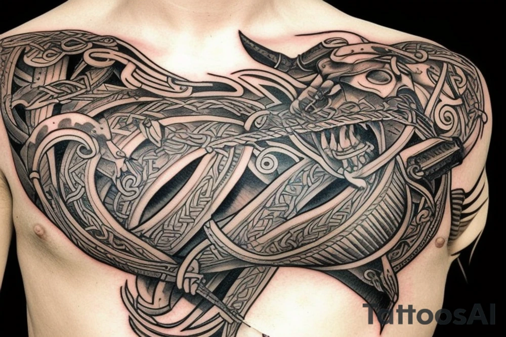Viking boat burning tattoo idea