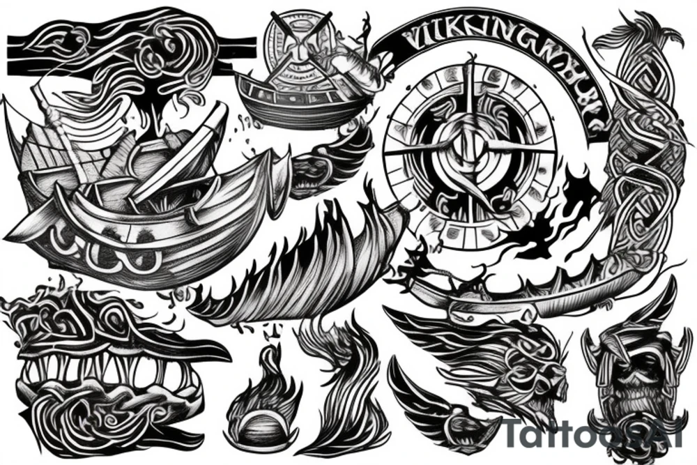 Viking boat burning tattoo idea