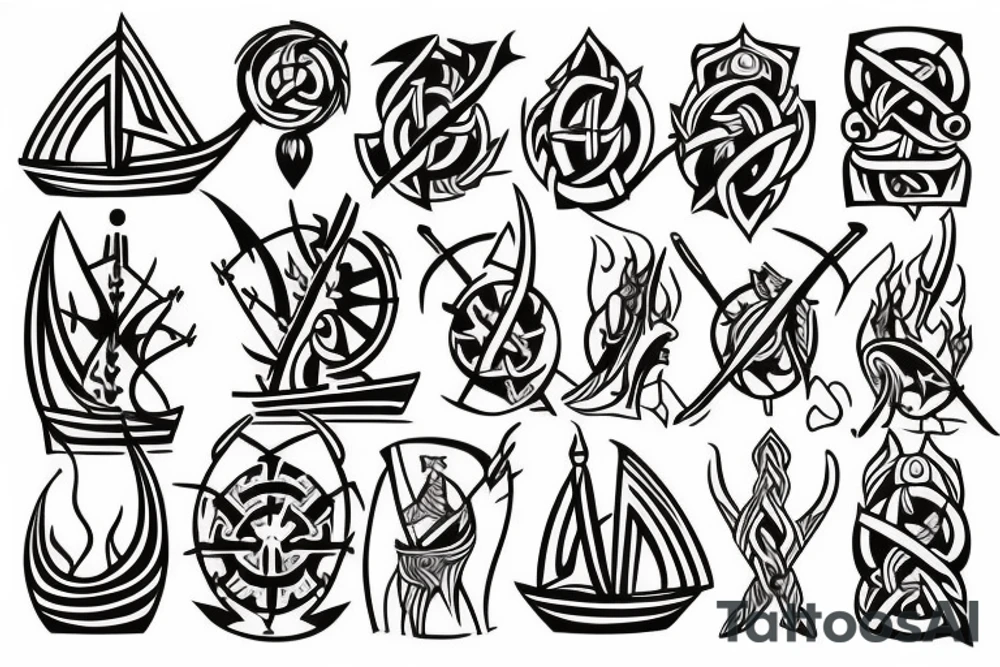 Viking boat burning tattoo idea