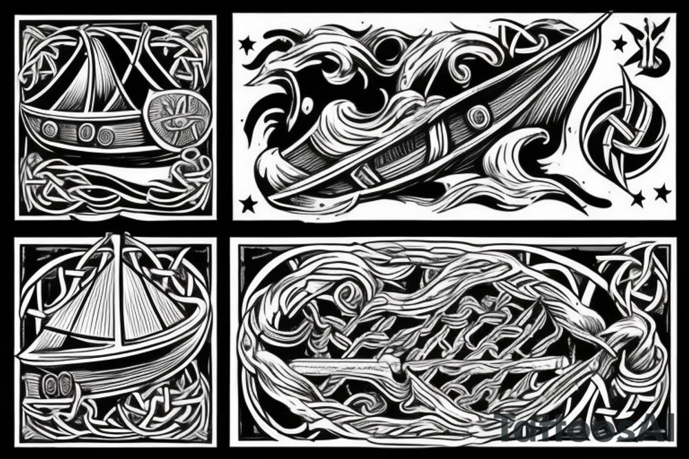 Burning Viking boat fleet tattoo idea