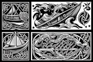 Burning Viking boat fleet tattoo idea