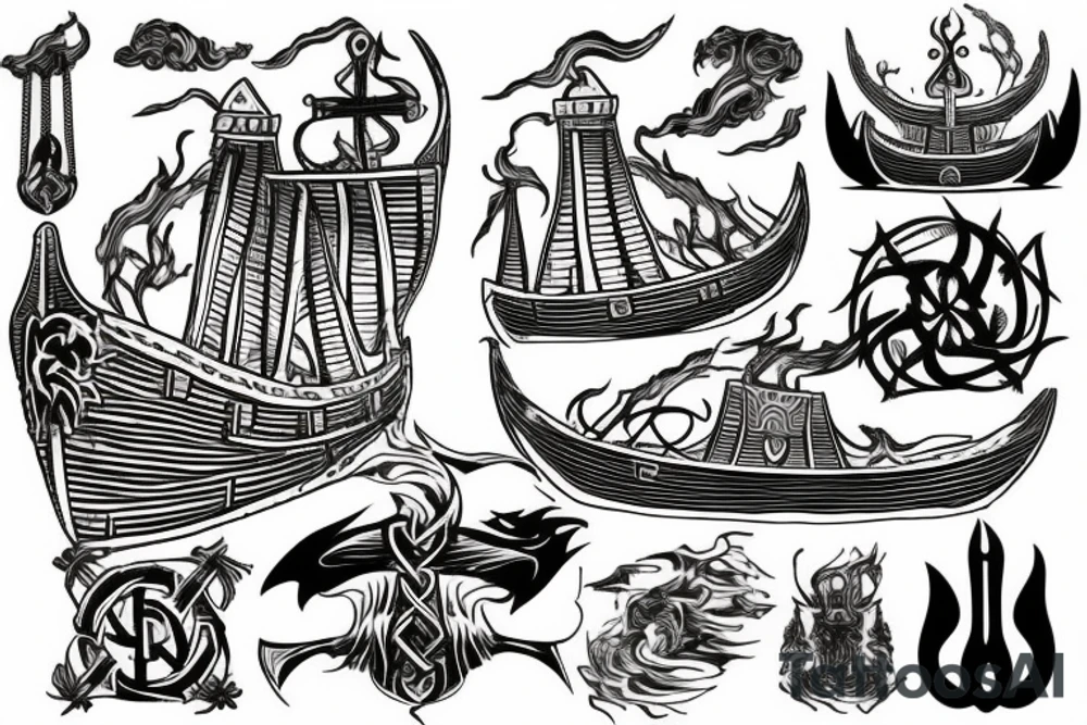 Burning Viking boat fleet tattoo idea