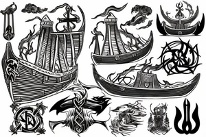 Burning Viking boat fleet tattoo idea