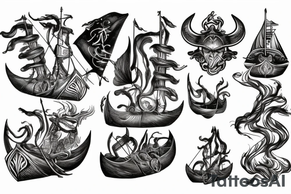Burning Viking boat fleet tattoo idea