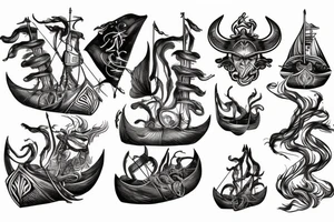Burning Viking boat fleet tattoo idea