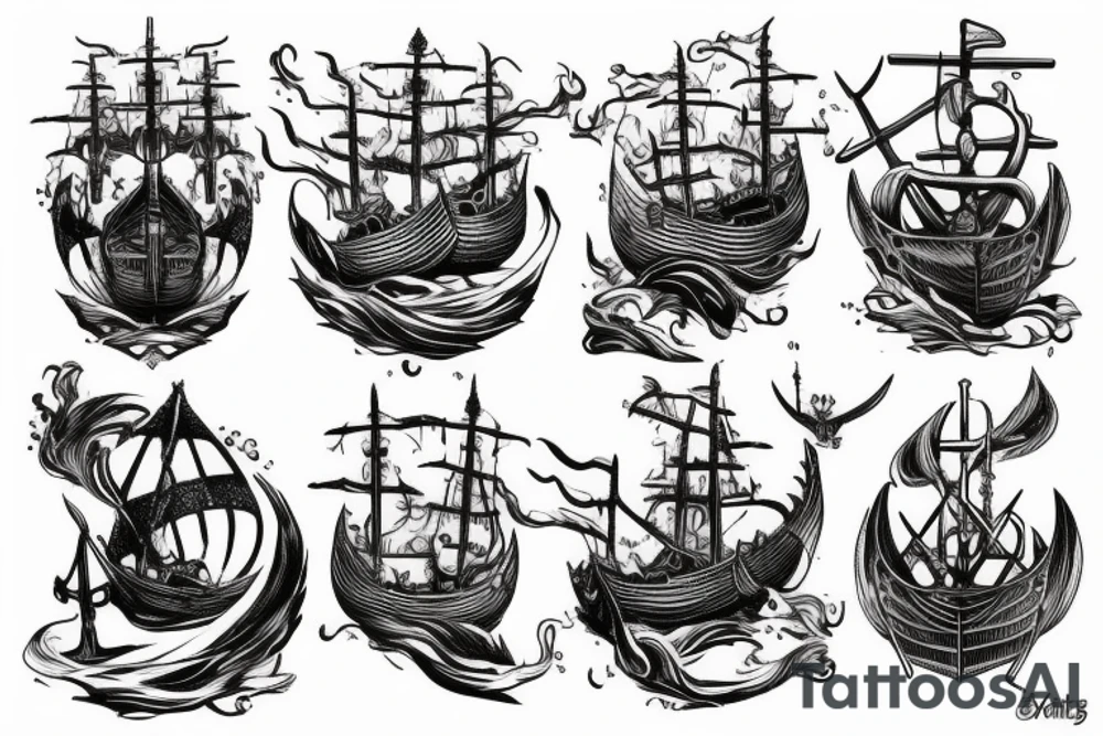 Burning Viking boat fleet tattoo idea