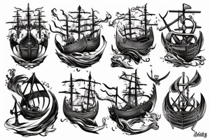 Burning Viking boat fleet tattoo idea