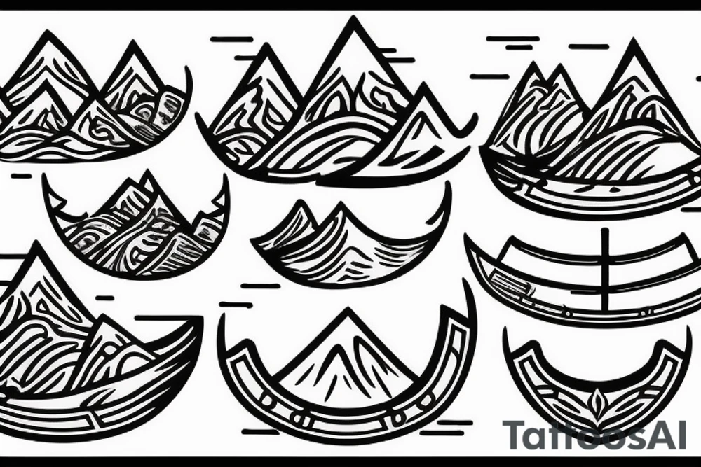 Burning Viking boat fleet with mountains in the background tattoo idea