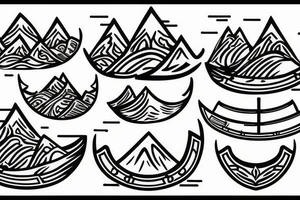 Burning Viking boat fleet with mountains in the background tattoo idea