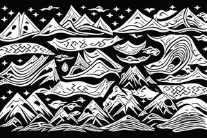 Burning Viking boat fleet with mountains in the background tattoo idea