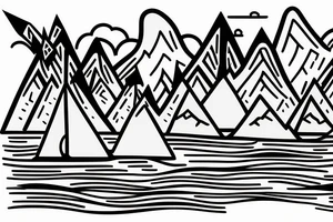 Burning Viking boat fleet with mountains in the background tattoo idea