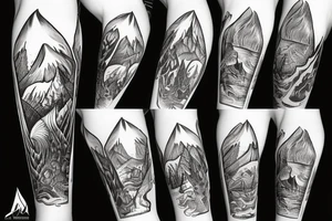 Burning Viking boat fleet with mountains in the background tattoo idea