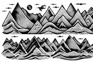 Burning Viking boat fleet with mountains in the background tattoo idea