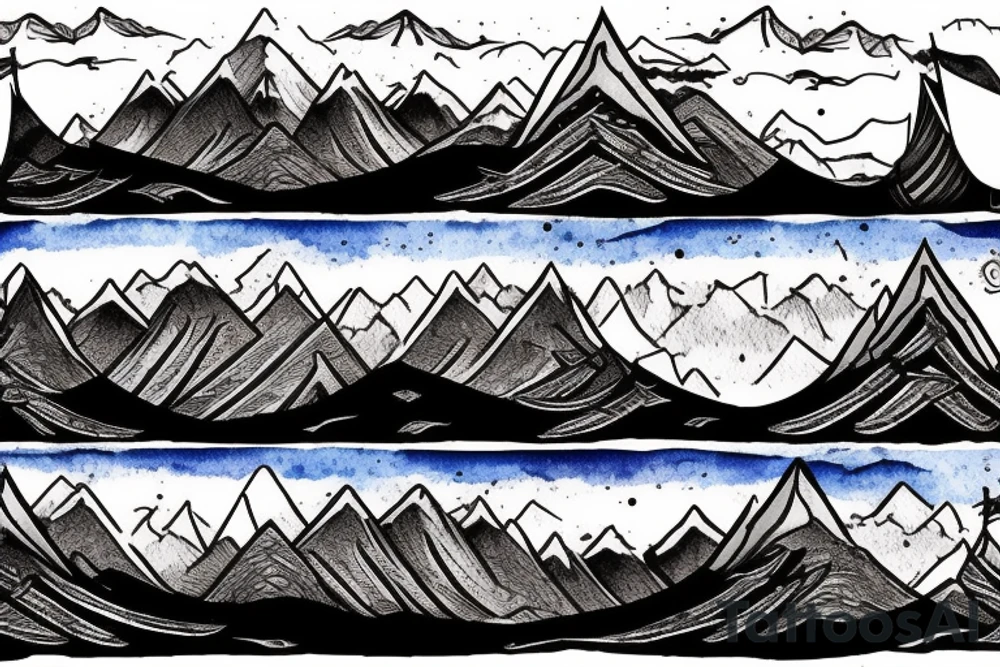 Burning Viking boat fleet with mountains in the background tattoo idea
