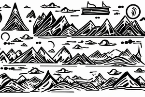 Burning Viking boat fleet with mountains in the background tattoo idea