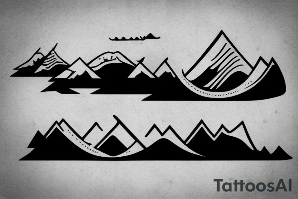 Burning Viking boat fleet with mountains in the background tattoo idea