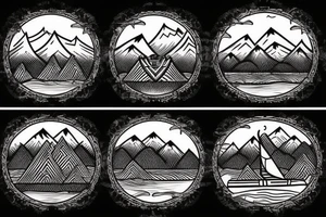 Burning Viking boat fleet with mountains in the background tattoo idea