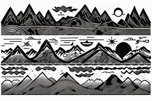 Burning Viking boat fleet with mountains in the background tattoo idea