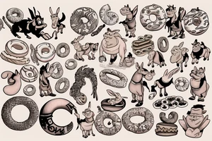 Dreamworks Shrek & Donkey with donuts tattoo idea