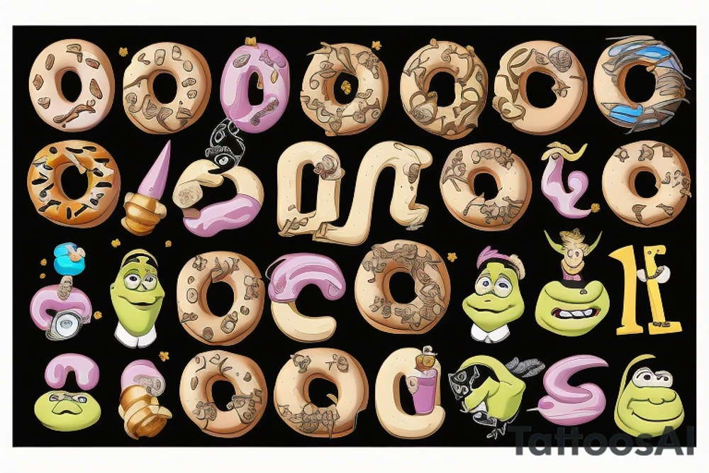 Dreamworks Shrek & Donkey with donuts tattoo idea