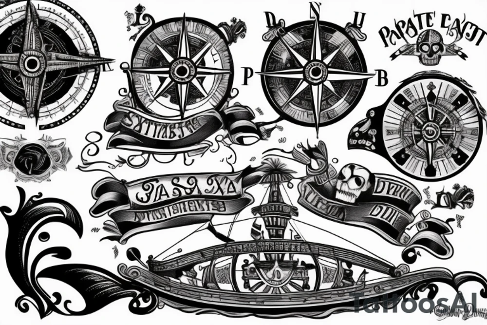 Compass, sexton, pirate ship, with Jessica rabbit on the deck of the pirate ship tattoo idea