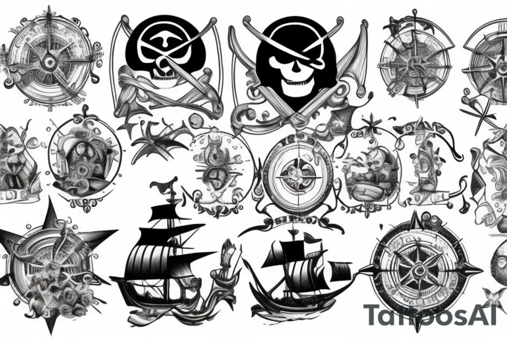Compass, sexton, pirate ship, with Jessica rabbit on the deck of the pirate ship tattoo idea