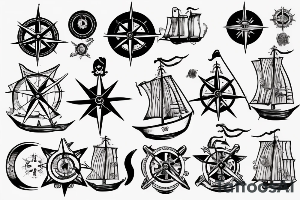 A pirate ship with a compass tattoo idea