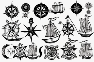 A pirate ship with a compass tattoo idea