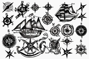 A pirate ship with a compass tattoo idea