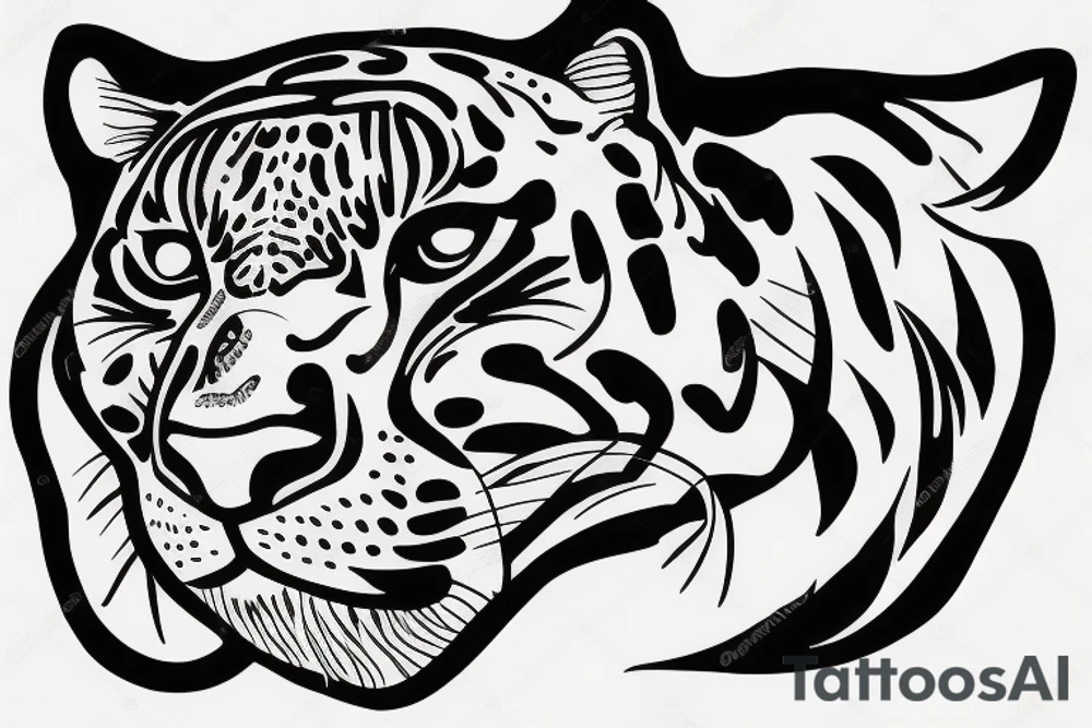 Half panther face half tiger face tattoo idea