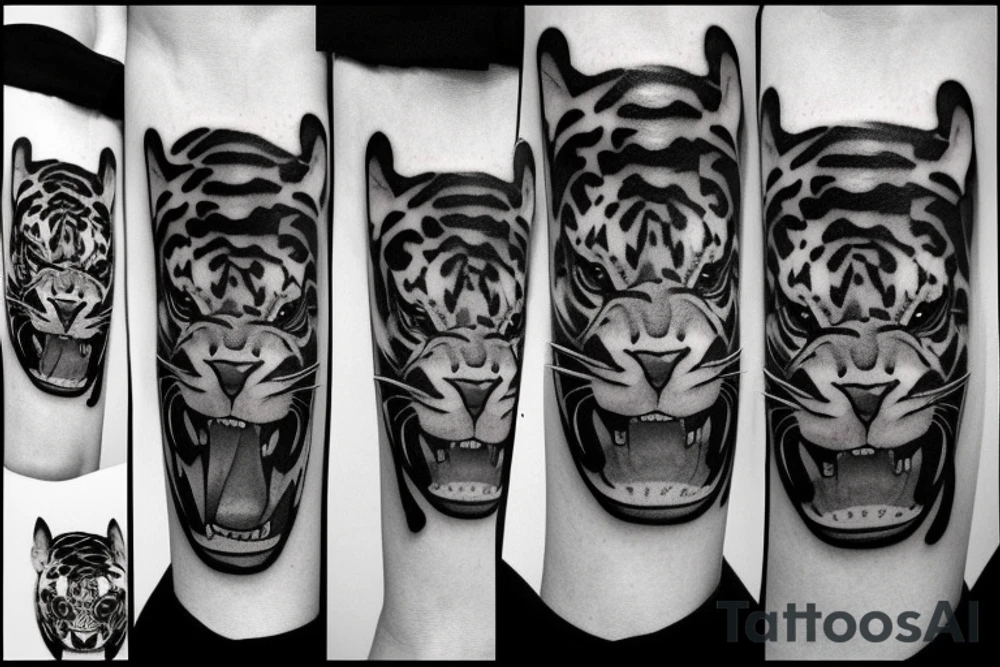 Half panther face half tiger face tattoo idea