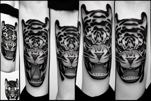 Half panther face half tiger face tattoo idea