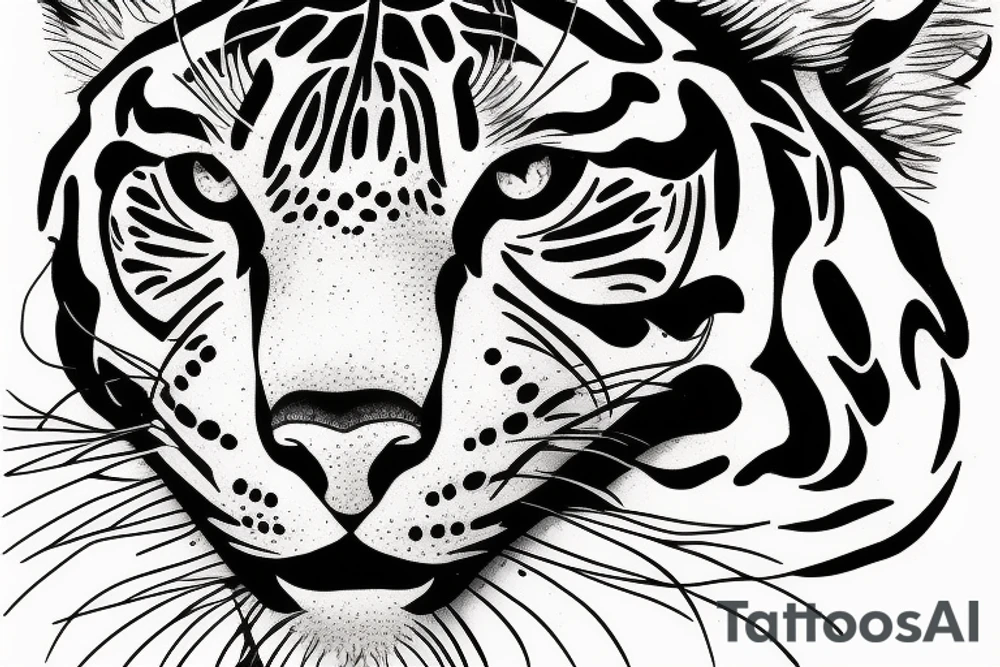 Half panther face half tiger face tattoo idea