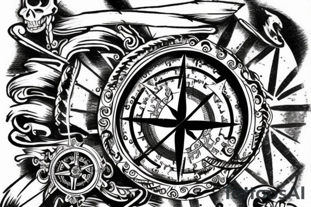 A pirate ship with a compass jesica rabbit on the pirate ship tattoo idea