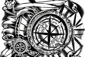 A pirate ship with a compass jesica rabbit on the pirate ship tattoo idea