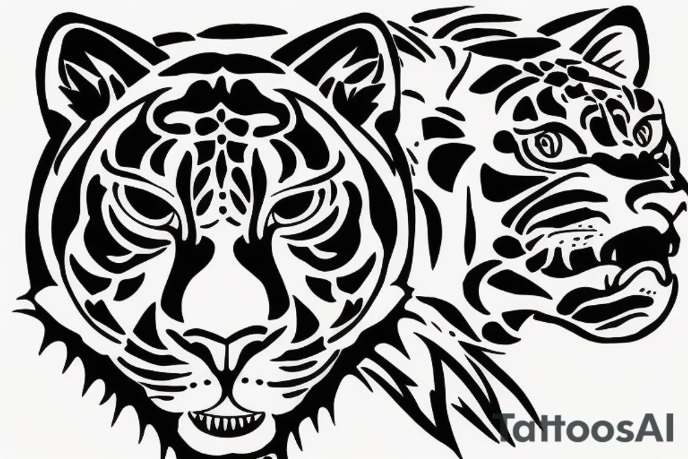 Half panther face half tiger face tattoo idea