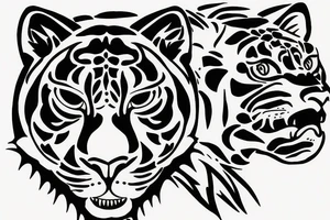 Half panther face half tiger face tattoo idea